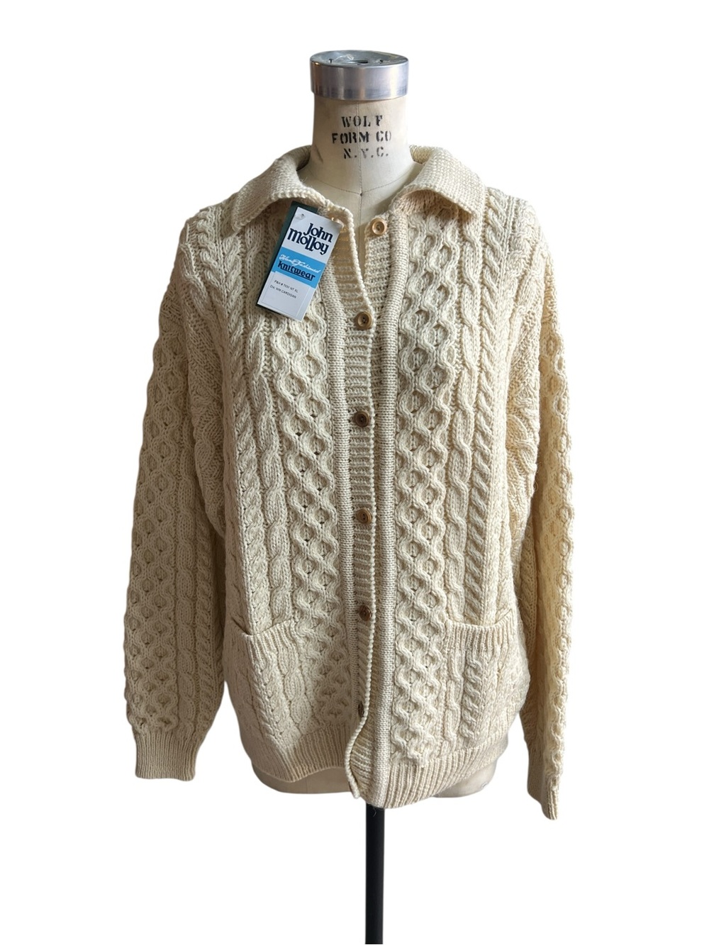 John Malloy XL women’s cream wool cardigan FLAWED